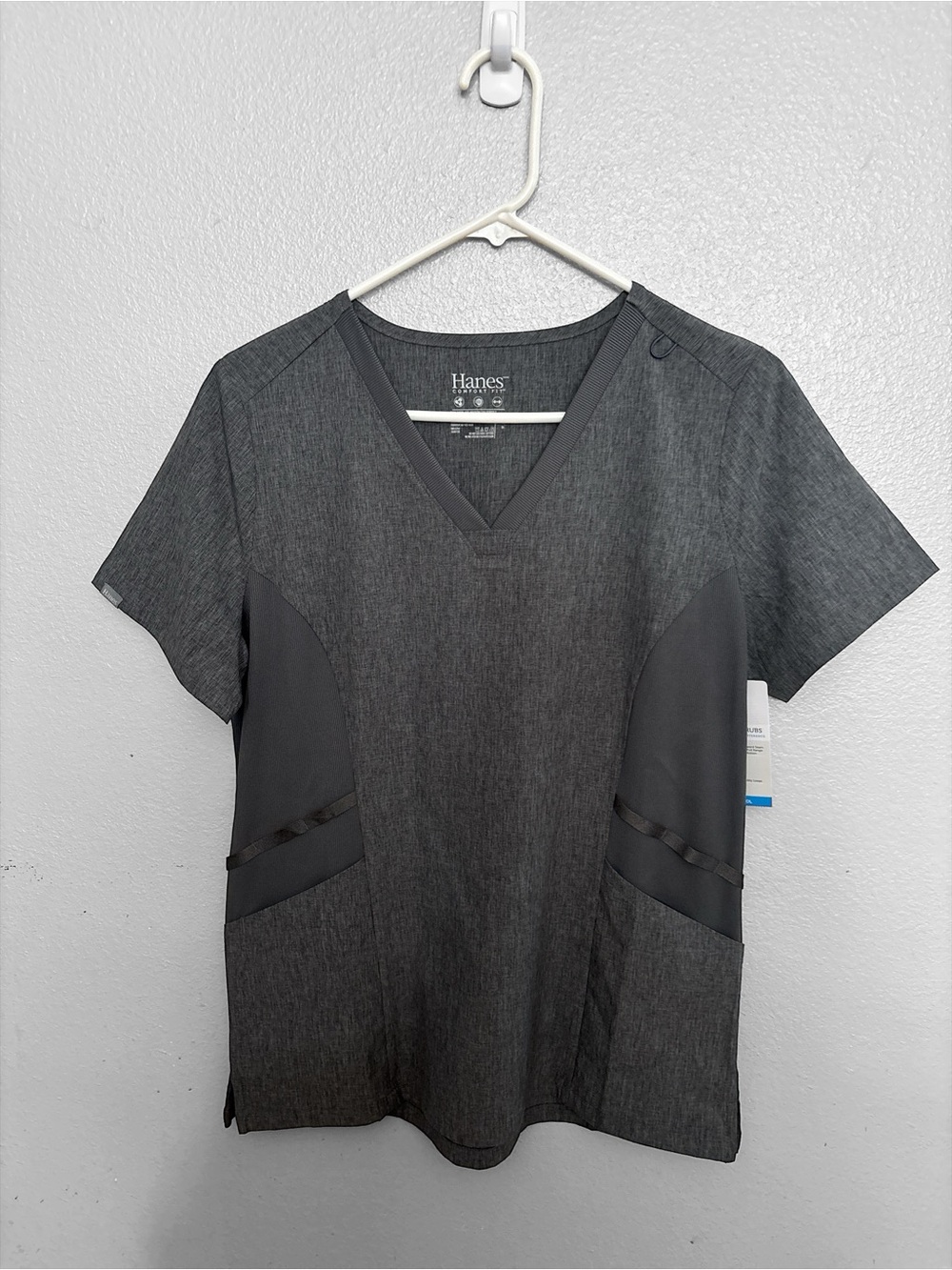 Hanes Charcoal Gray V-Neck Scrub Top